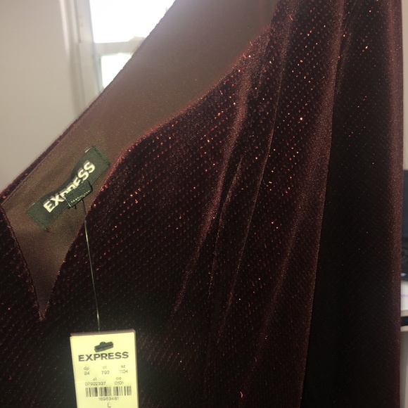 Express Cranberry Sparkly Velvet SweatHeart Neckline Dress! Brand New! - Picture 3 of 7